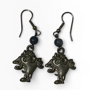 Vintage Warner Brothers Silver Pewter Tasmanian Devil Earrings
